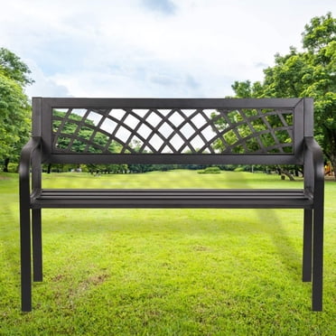 FDW Banc de Terrasse Parc Jardin Porche Sentier Chaise Extérieur Terrasse Cadre en Acier, Noir