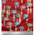 thumbnail image 1 of Soimoi Red Georgette Viscose Fabric Monsoon Theme Human Figure Print Sewing Fabric Yard 42 Inch Wide, 1 of 1