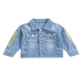 thumbnail image 1 of Kid Girls Ripped Denim Jackets Coats Long Sleeve Sequin Patchwork Button Down Coats Outerwear Blue 9-10 Years, 1 of 8