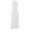 thumbnail image 3 of Robes pour Femmes 2023 Invitée de Mariage Sans Manches Col Montant Robes Formelles à Volants Fendue Maxi Cocktail Soirée Bal Robe, 3 of 6