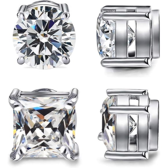 4-6 Pairs Stainless Steel Magnetic Stud Earrings for Men Women Non-Piercing CZ Hypoallergenic 8MM (SE-23)