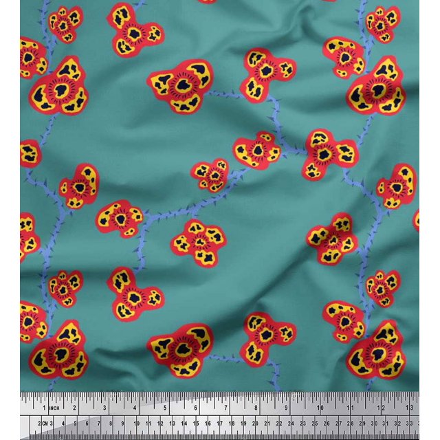 Soimoi Poly Georgette Fabric Flower Artistic Print Fabric by the Yard 42 Inch Wide