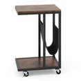 thumbnail image 2 of Costway 1 PCS C-shaped Side Table 2-tier Sofa Couch Table with Canvas Storage Pouch Brown, 2 of 2