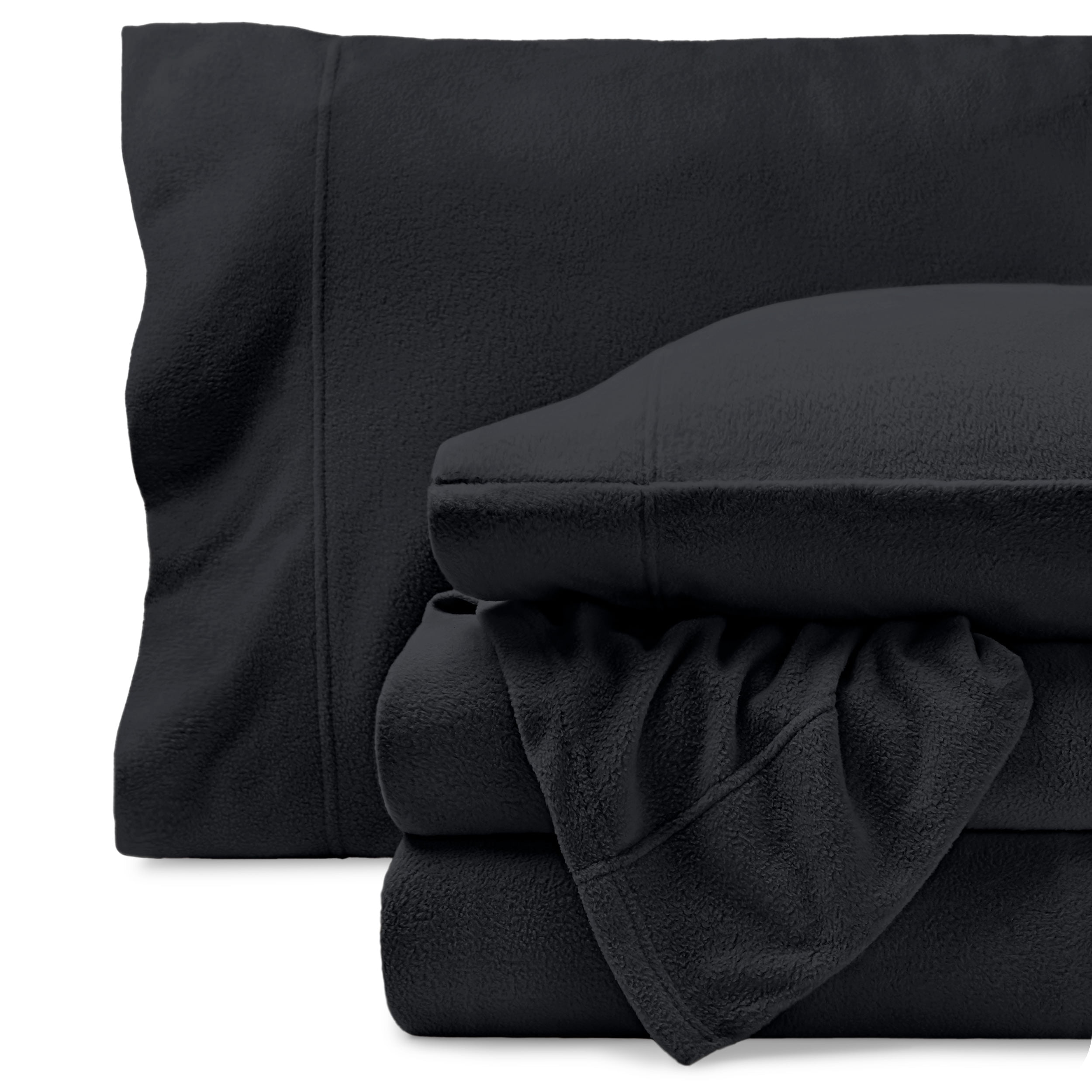 Bare Home Cozy Fleece Sheet Set - Extra Plush Polar Fleece - Deep Pocket - Full, Black