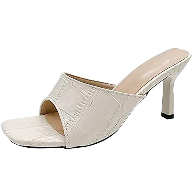 yulier Womens Heeled Sandals Square Toe Single Strap Open Toe Slip On Mules Slide Sandals Stiletto Heels