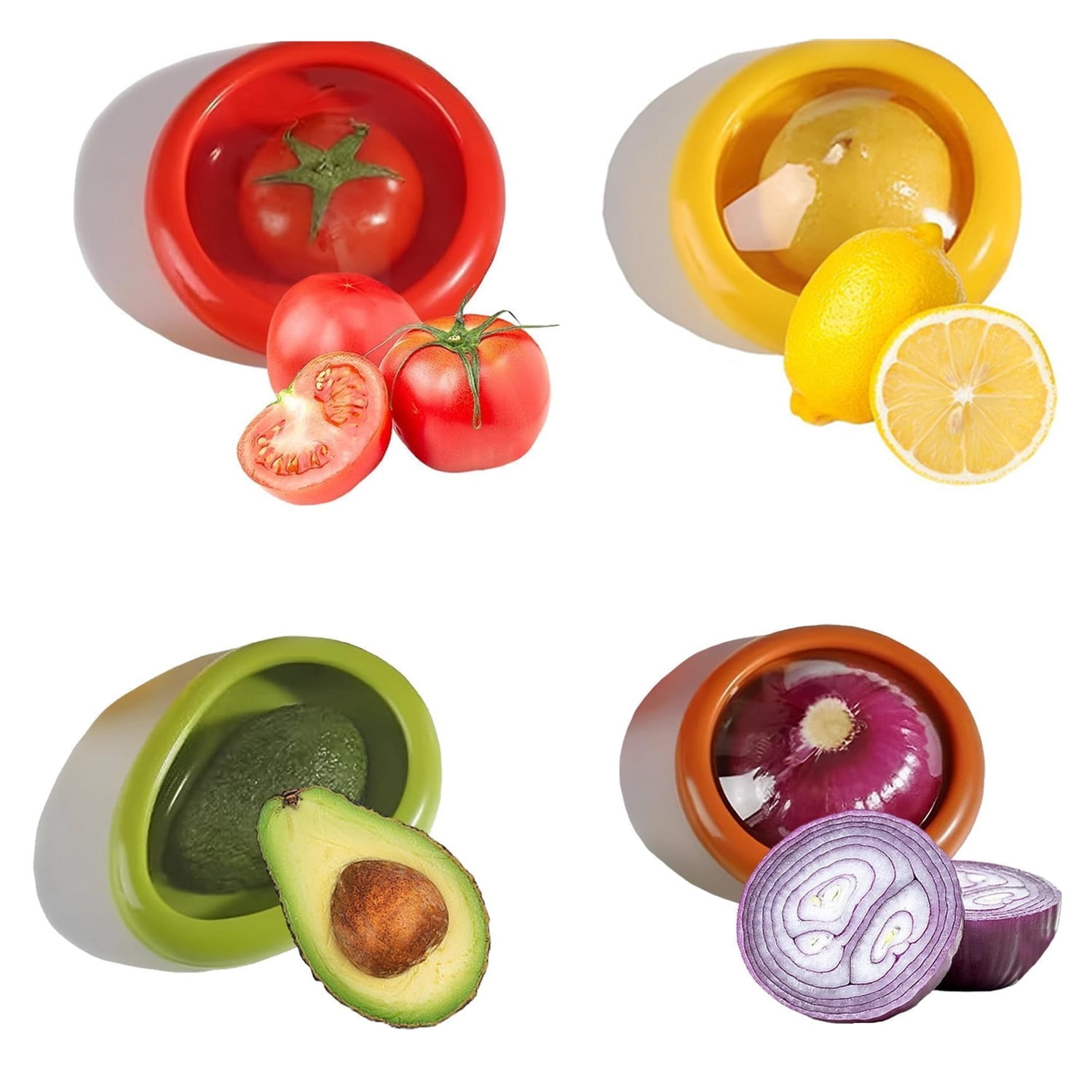 Avocado Saver and Tomato Holder - Set of 4 Reusable Storage Containers for Fridge - Ideal for Garlic, Onions, Lemons, and Potatoes