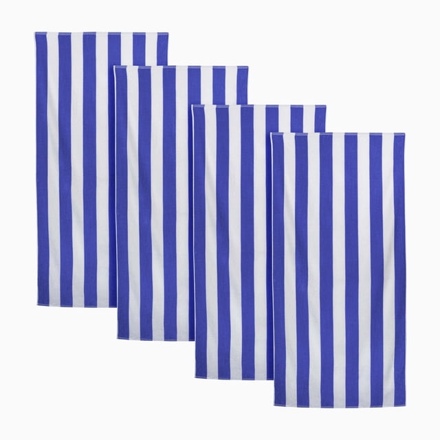 Mainstays Serviette de Plage à Rayures Cabana, Lot de 4, avec Quatre Grandes Serviettes en Coton de 28 par 60 Pouces, avec Rayures Verticales Bleues et Blanches, Douce et Absorbante pour la Plage, la Piscine Ou la Salle de Bain, Légère et Facile à Transporter pour les Activités Estivales.