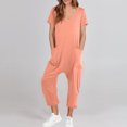 thumbnail image 2 of Yuyuzo Jumpsuits for Women Short Sleeve V Neck Rompers Wide Leg Cropped Pants Overalls with Pockets, 2 of 6