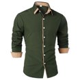 thumbnail image 1 of Penkiiy Chemise Habillée Décontractée pour Homme à Manches Longues Extensible Sans Plis Coupe Régulière Boutonnée TP Vert Armée, 1 of 4