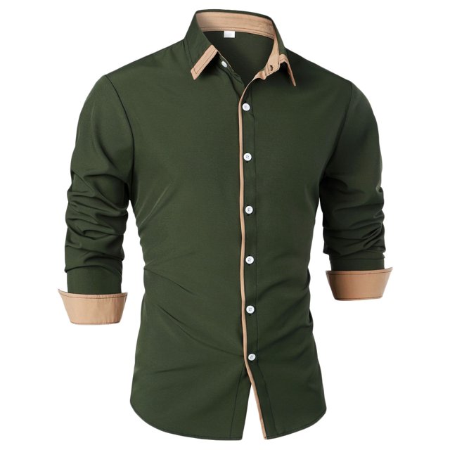 Penkiiy Chemise Habillée Décontractée pour Homme à Manches Longues Extensible Sans Plis Coupe Régulière Boutonnée TP Vert Armée