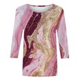 thumbnail image 3 of UPPADA Blouses pour Femmes Grande Taille à Manches 3/4, T-Shirts à Imprimé Floral Teintable, Chemises Décontractées Tendance à Col Rond, Chandails Confortables à Enfiler, Hauts Blouses Mignons d'Été, Hauts à Manches 3/4 pour Femmes en Liquidation, 3 of 5