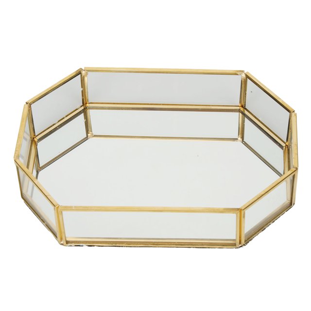 Haofy Exquisite Decorative Glass Tray Jewelry Dessert Holder Plate W/ Flannel Bottom