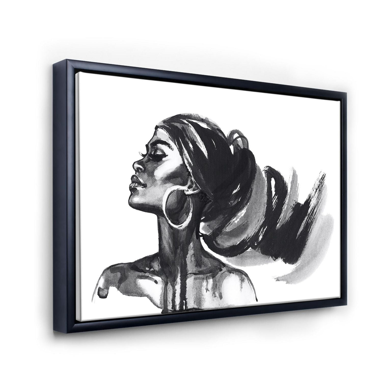 Designart Portrait monochrome de femme afro-américaine IV ART MURAL À CADRE FLOTTÉ
