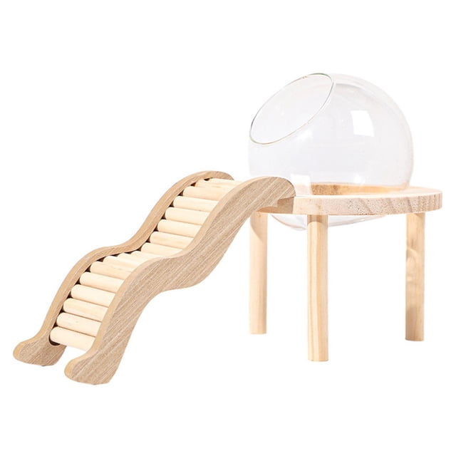Milaget Glass Hamster House with Wooden Ladder for Chipmunk Guinea Pig Small Animals S