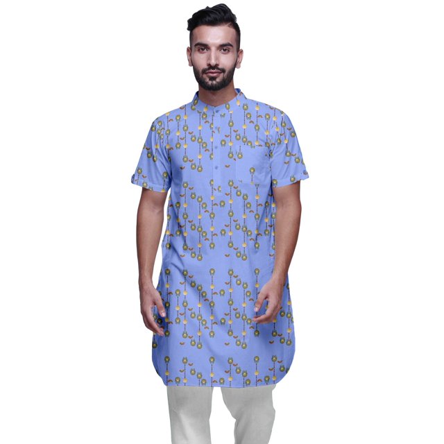 Atasi Kurta Imprimée pour Hommes Col Mandarin Coton Cambric Chemise Kurta Décontractée