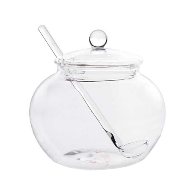 Household Transparent Jars Large Round Glass Spice Jars Storage Jars Kitchen Tool Sugar Container with Glass Lid and Spoon for Kitchen (350ml)
