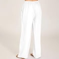 thumbnail image 3 of WEIYLL Womens Pants Linen Elastic High Waist Drawstring Wide Leg Yoga White Trousers size L, 3 of 8