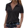 thumbnail image 1 of Timegard Women Tops Lapel V Neck Drop Shoulder Short Sleeve Solid Color Casual Loose Tee Blouse Summer, 1 of 6