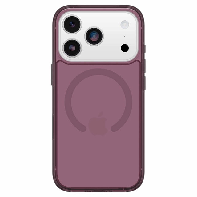 OtterBox Symmetry Clear MagSafe Case w/Camera Control Rhapsody (Purple) for iPhone 17 Pro shown from the back in a centered view, featuring a slim translucent purple case with built-in MagSafe ring, raised edges protecting the triple-lens camera, tactile side buttons, and reinforced corners for drop protection, compatible with MagSafe chargers and accessories.