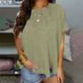 thumbnail image 2 of Besolor Women's Short Sleeve Shirts Crewneck Ribbed Knit T Shirt Solid Color Basic Tee Tops Fashion Summer Outfits, 2 of 7