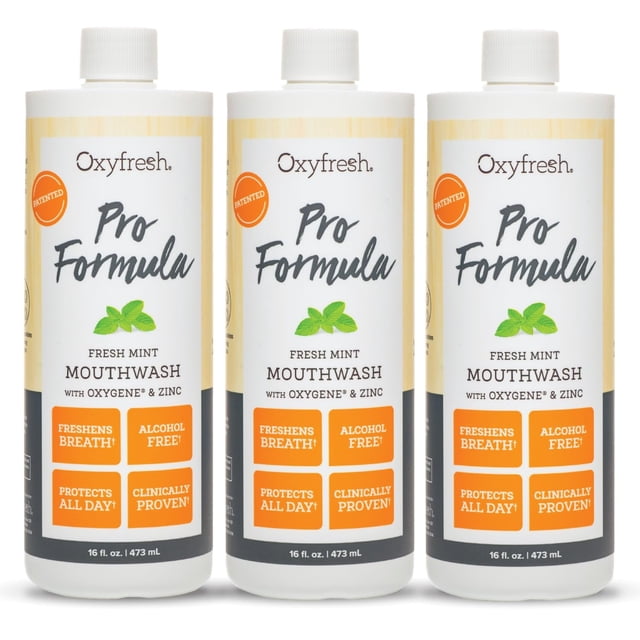 Oxyfresh Pro Formula Fresh Mint Mouthwash – Patented Zinc Mouthrinse for Fresh Breath & Soothing Gums – Dye Free, Fluoride F
