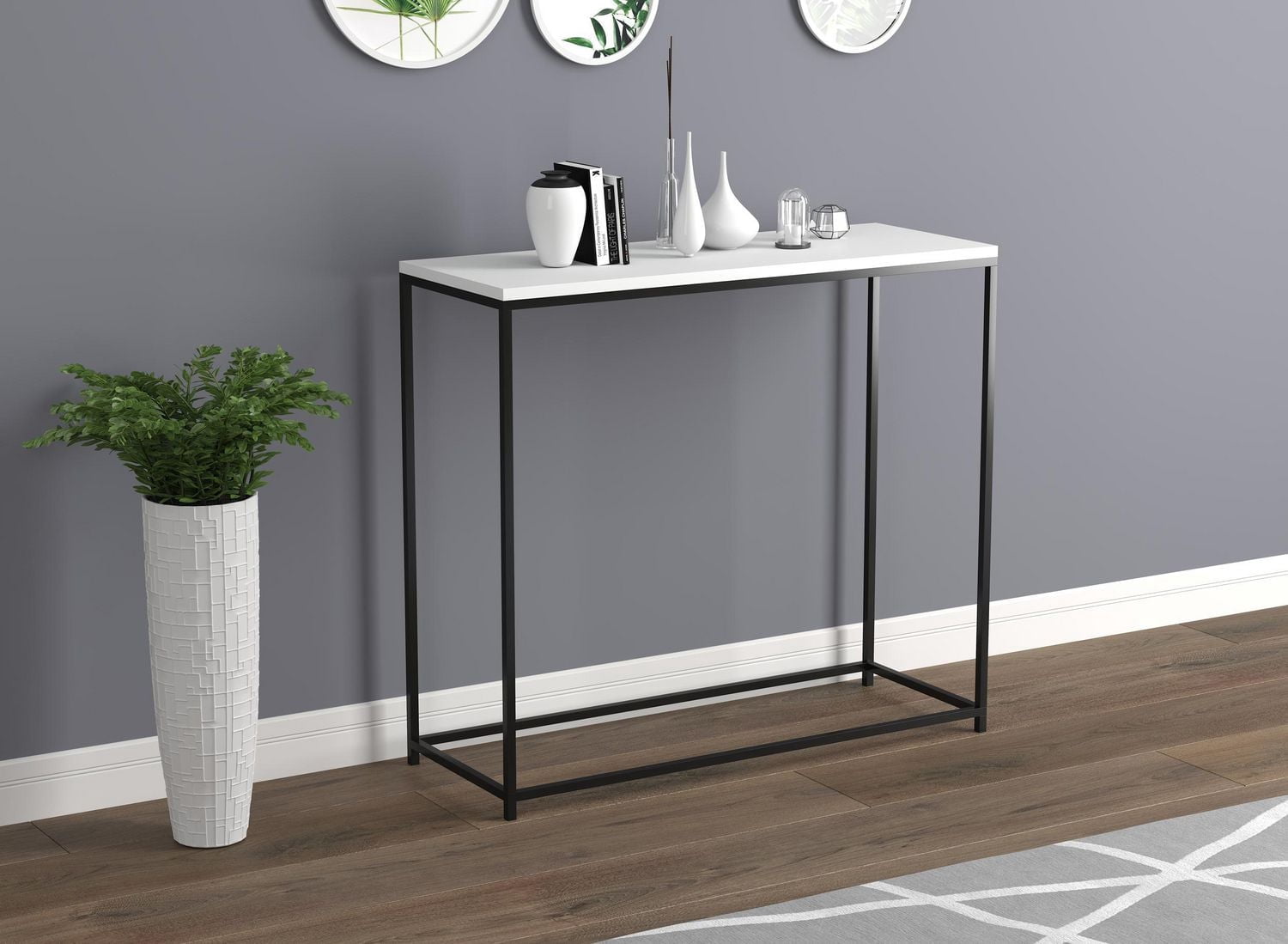 Safdie & Co. Table Console Blanche Avec Base En Metal Noir