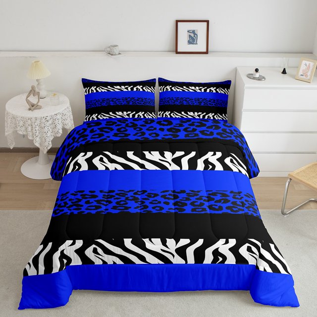 Erosebridal Ensembles de Couette à Imprimé Guépard Bleu Format Simple, Couettes et Duvets Animaux Rustiques, Déco de Chambre Zèbre, Réversible 2 Pcs