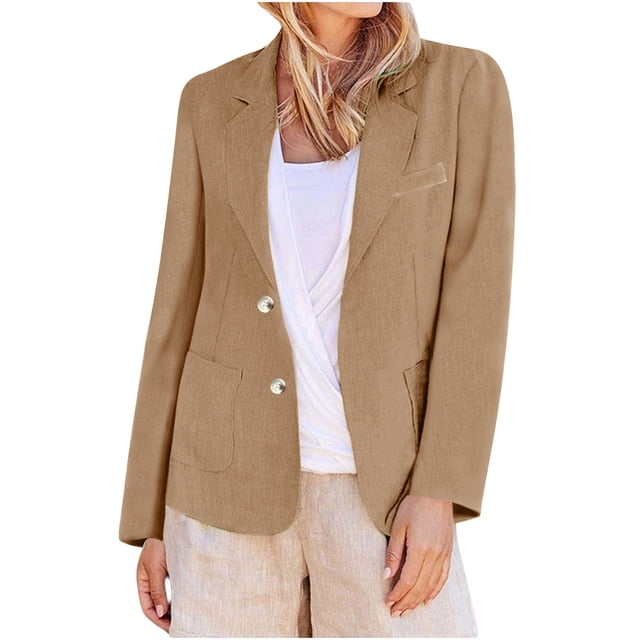 Blazer pour Femmes, Veste Décontractée Unie à Manches Longues, Manteau de Travail en Polyester à devant Ouvert, Longueur Régulière