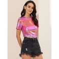 thumbnail image 2 of INSPIRE CHIC Women's Party Metallic Textured Short Sleeve Shiny Multi Color Top, 2 of 6