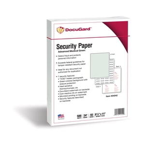 DocuGard Advanced Medical Security Paper for Printing Prescriptions and Preventing Fraud, CMS Approved, 7 Security Features, Laser and Inkjet Safe, Green, 8.5 x 11, 24 lb., 500 Sheets (04542)