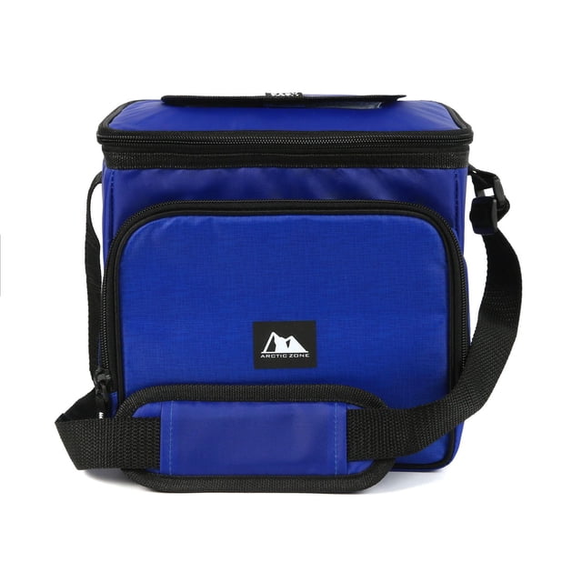 Arctic Zone Boîte à Lunch Jumbo HardBody® Bleue avec Poche avant Zippée et Bandoulière Rembourrée Ajustable, avec Couvercle Supérieur Facile d'Accès, Isolation Thermique Haute Densité et Doublure HardBody® Étanche pour Garder les Aliments Froids et Protégés, Idéale pour les Repas Plus Grands.