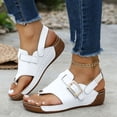 thumbnail image 2 of Dakaela Womens Leather Orthopedic Wedge Sandals Rhinestone Buckle Platform Flip Flops Arch Support Summer Beach Slip on Slides with Back Strap White Size 9, 2 of 9