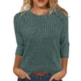 thumbnail image 1 of Pincandy Womens Sweaters Fall Fashion 3/4 Length Sleeve Tops Crew Neck Button Shirts Casual Pullover Cute Winter Clothes, 1 of 5
