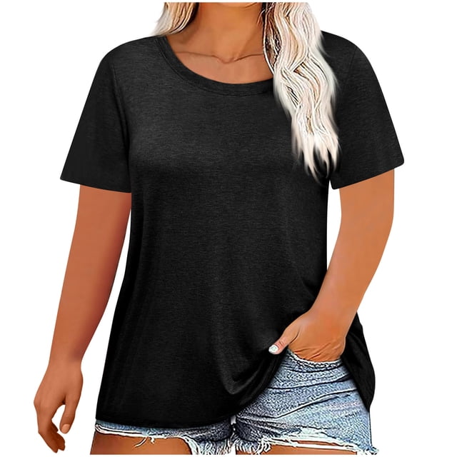Cameland Hauts Grande Taille pour Femmes Hauts Amples Couleur Unie Col Rond Blouse à Enfiler Mode Durable Manches Courtes