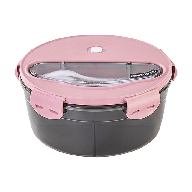 Boîte à Lunch Ronde Compatible Micro-Ondes, Contenant Bento Étanche avec Conception Compartimentée, Comprend des Couverts, Matériau de Qualité Alimentaire pour Étudiants et Usage au Bureau