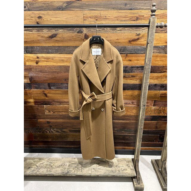 QueenLine Cashmere Long Loose Double breasted Wool Camel Black, Belt Classic Commuter Coat