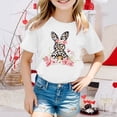 thumbnail image 2 of PMVFHDE T-Shirts Fille Manches Courtes Hauts Graphiques T-Shirts Filles T-Shirts Fille Graphiques Coupe Ample Hauts Enfants Pâques Col Rond Manches Pétales T-Shirts Couleur Unie Blanc, 3-4 Ans, 2 of 4