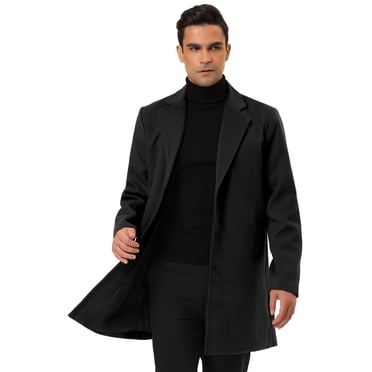 INSPIRE CHIC Men's Trench Coat Slim Fit Notched Lapel Single Breasted Overcoat Black M