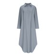 thumbnail image 4 of Ovzne Robes pour Femmes 2025 Robe Femme Robe Femme Couleur Unie à Manches Longues à Rabat Bouton Irrégulier Bouton Poche Longue Robe Robe d'Été à Manches Longues Imprimée Longues Robes Liquidation, 4 of 6