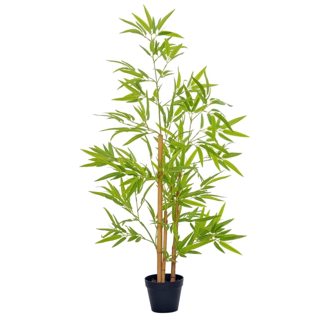 Outsunny Bambou Artificiel, Plante Décorative Factice de 4 Pi dans un Pot de Pépinière