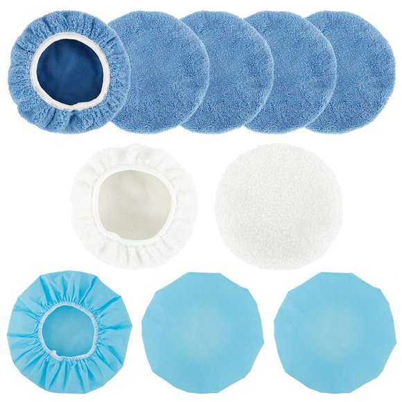 10 Pieces 5-6/9-10 Inch Microfiber Car Polishing Pad Elastic Adjustable Hood Anti-Slip Buffer Stretch Wax Cover Kit For Track