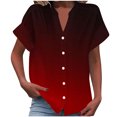 thumbnail image 2 of RXIRUCGD Mode Chemise Boutonnée à Manches Courtes pour Femme, Couleur Unie, Printemps/été, Rouge, Taille : L, 2 of 5