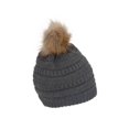 thumbnail image 2 of Gravity Threads Cable Knit Faux Fur Pom Pom Beanie Hat, Dark Melange, 2 of 2