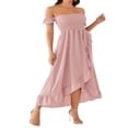 thumbnail image 4 of Mommy and Me Dress Matching Outfits Off Shoulder Beach Boho Maxi Ruffle Chiffon Dress for Mother and Daughter, 4 of 7