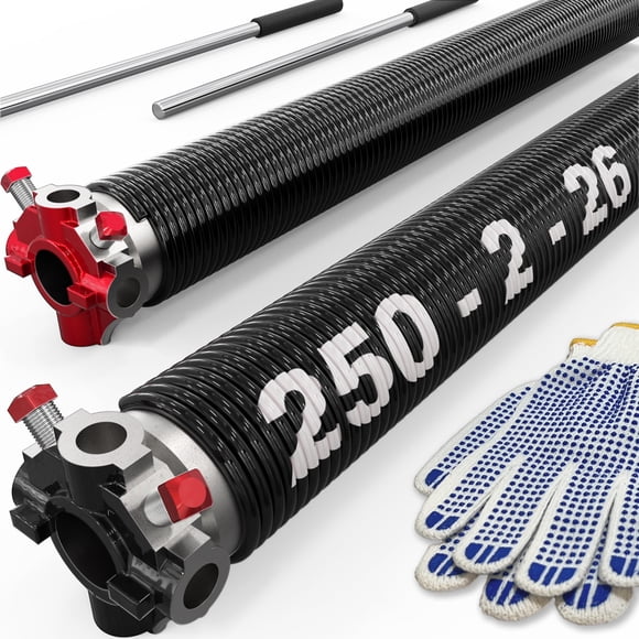 Garage Door Coated Torsion Springs 2'' (Pair) with Non-Slip Winding Bars (0.250X2''X26'')