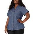 thumbnail image 1 of GRACE & GRANDEUR Women's Plus Workout Tops Chest Pocket Button Down Denim Shirts, 1 of 6