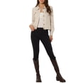 thumbnail image 2 of INSPIRE CHIC Veste en Faux Suède pour Femme à Col Pointu, Boutonnée, Courte, Sablée, Style Moto Biker, L Beige, 2 of 6