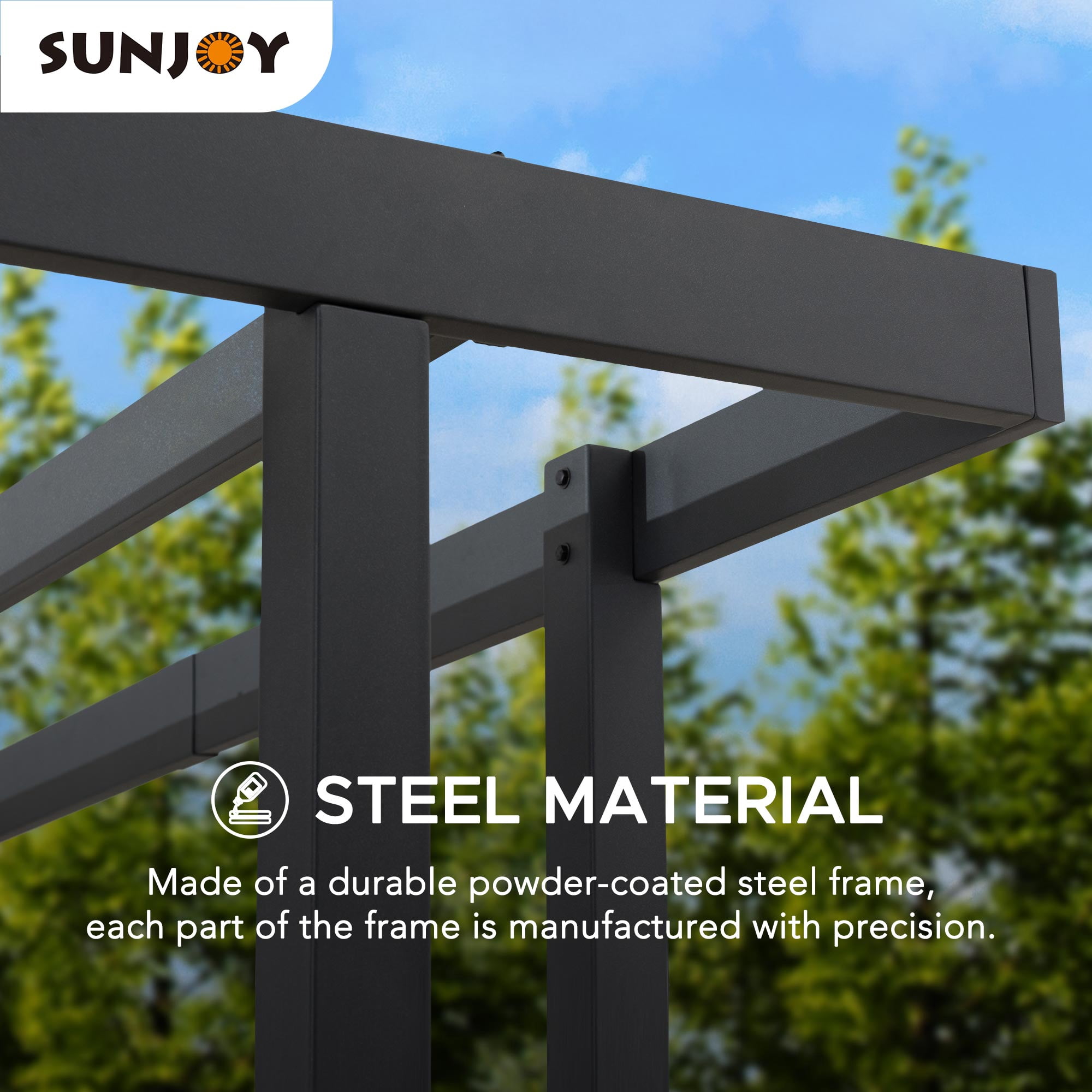 Sunjoy 10 x 12 ft. Outdoor Patio Black Steel Frame Pergola with Planters