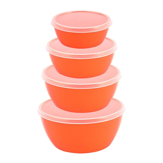 Stackable Food Storage Containers with Lids, 4-Piece Round Plastic Fridge Bowl Set for Freshness and Meal Prep, Airtight Lunch Containers for Leftovers and Fruits