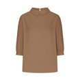 thumbnail image 5 of AherBiu Chemises en Lin pour Femmes Manches 3/4 Col à Revers Style Rétro Hauts Décontractés Amples Mode Automne 2024 Blouses, 5 of 5